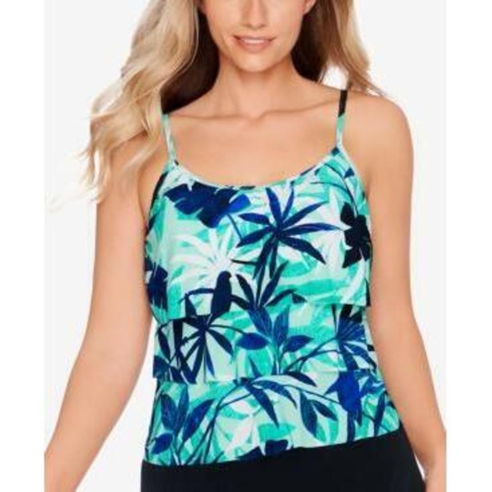 MSRP $62 Swim Solutions Printed Triple-Tier Tankini Top Size 8